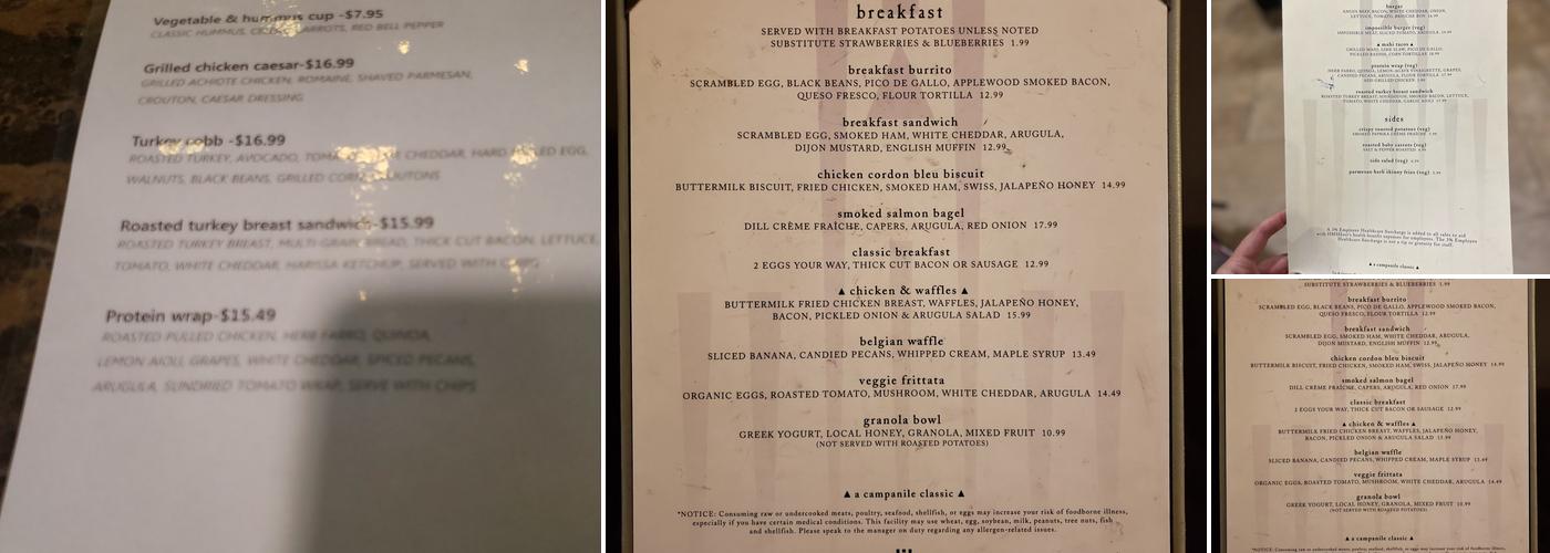 Campanile Menu
