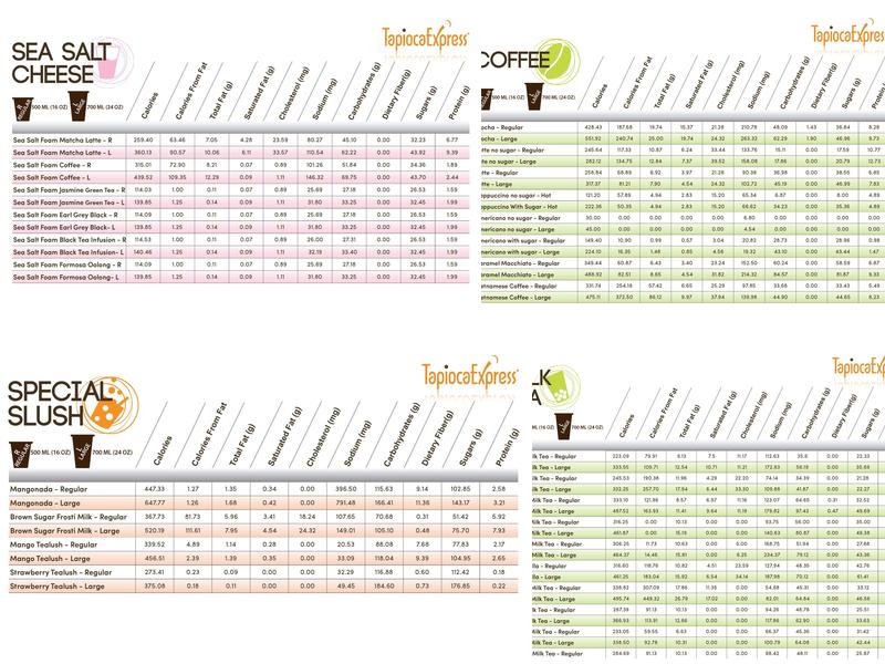 Tapioca Express Menu