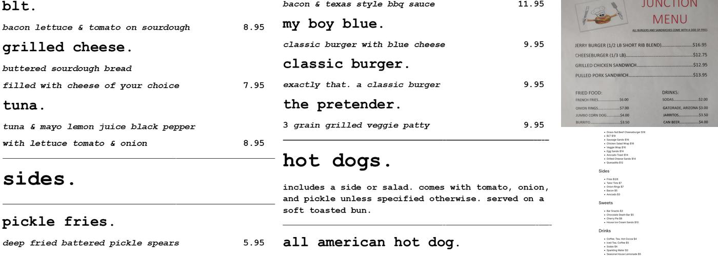 The Rainbow Junction Menu