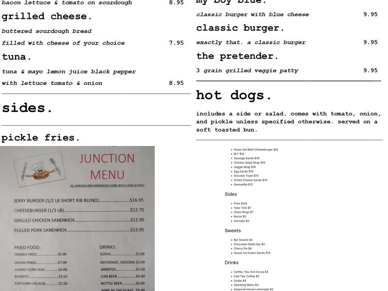 The Rainbow Junction Menu