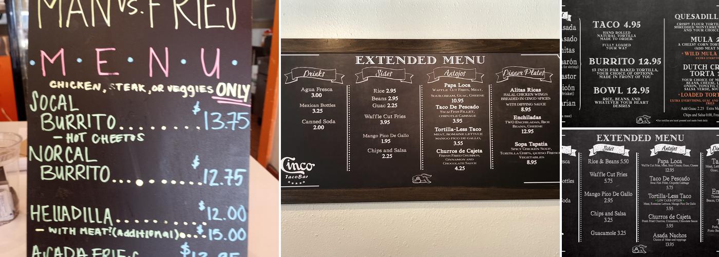 Cinco TacoBar Menu
