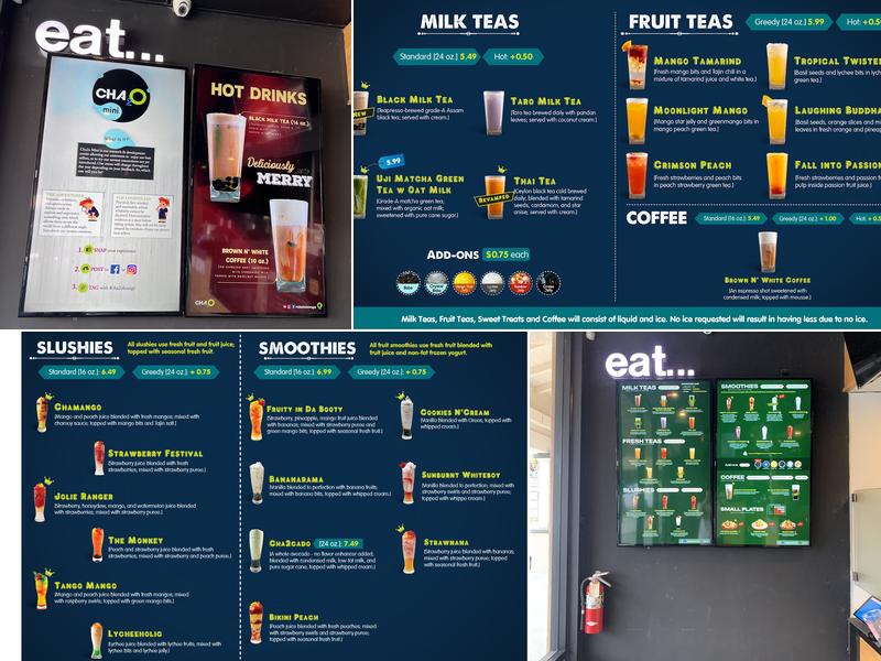 Cha2o Fresh Tea & Smoothies Menu