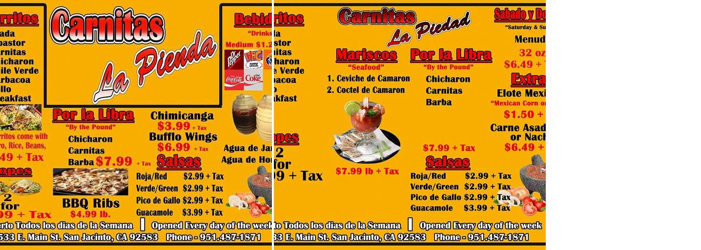 Carnitas La Piedad Menu