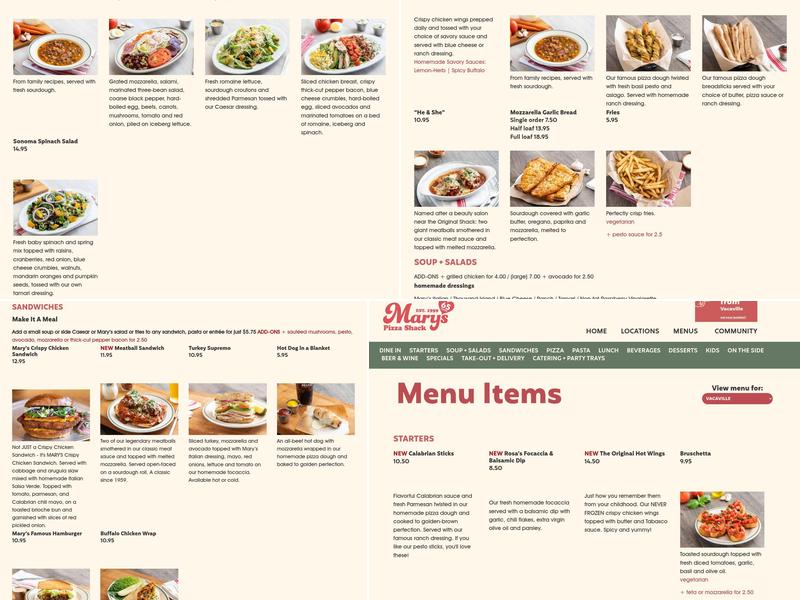 Mary's Pizza Shack INC Menu