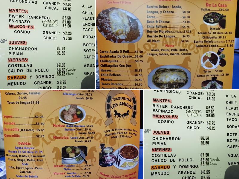 Taqueria Los Tres Amigos Inc. Menu