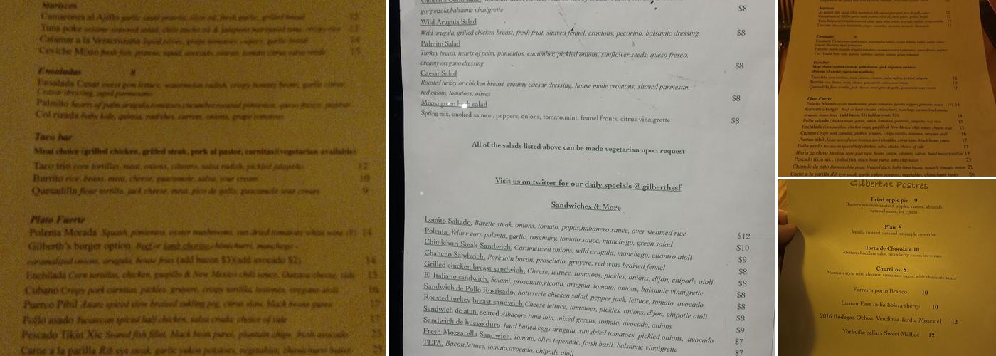 Gilberth's Latin Fusion Menu