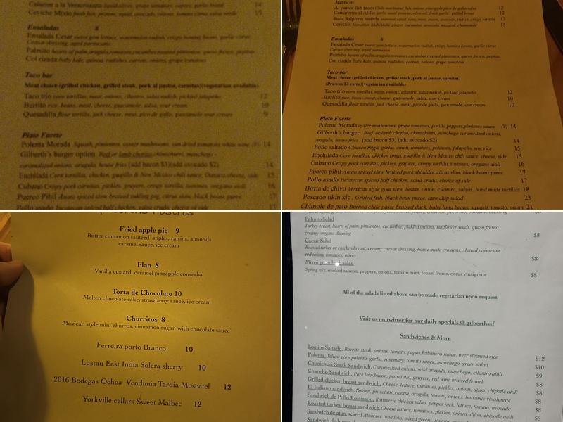 Gilberth's Latin Fusion Menu