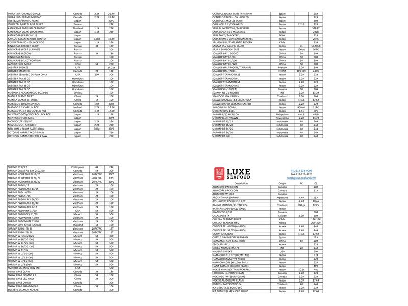 Luxe Seafood Company Menu