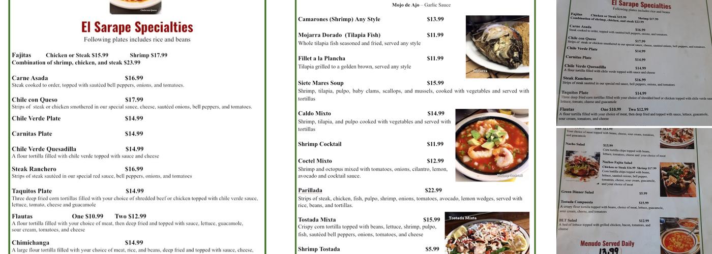El Sarape Mexican Bar & Grill Menu