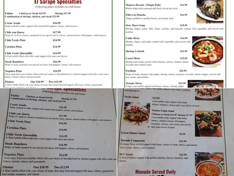 El Sarape Mexican Bar & Grill Menu
