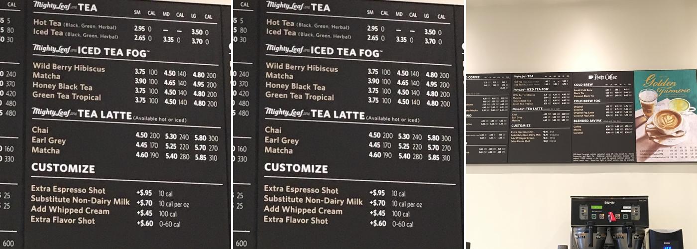 Peets Coffee & Tea Menu