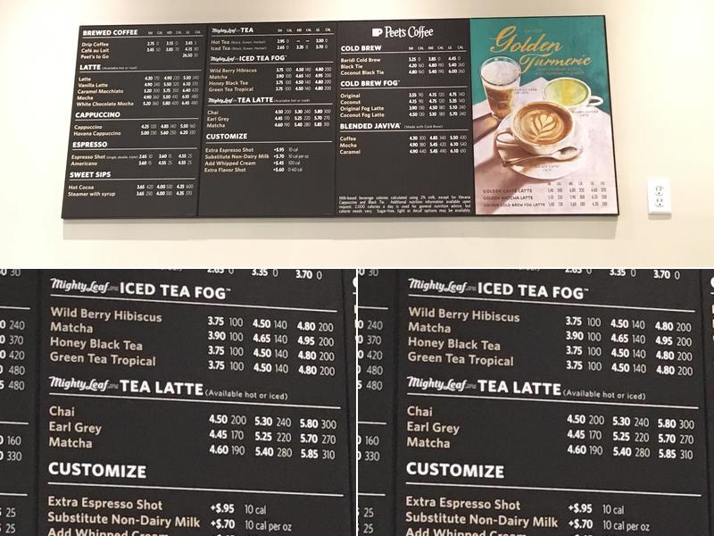 Peets Coffee & Tea Menu
