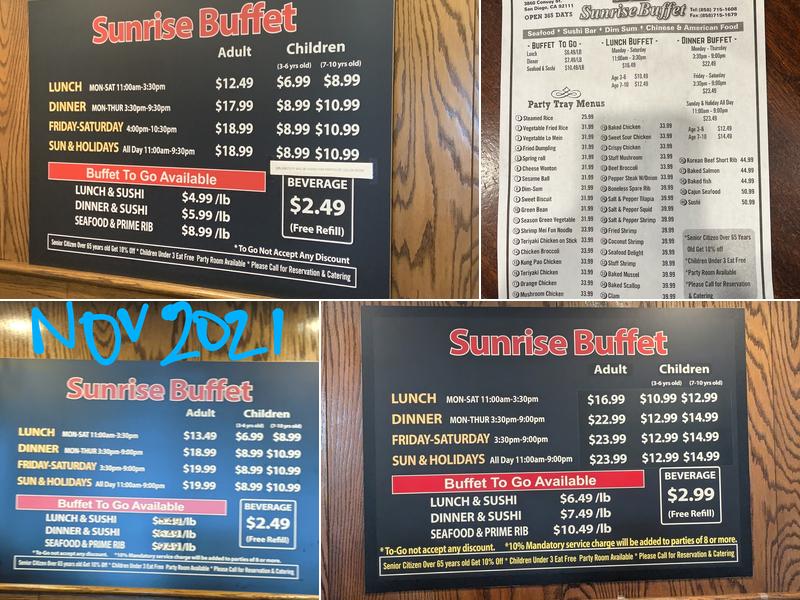 Sunrise Buffet Menu