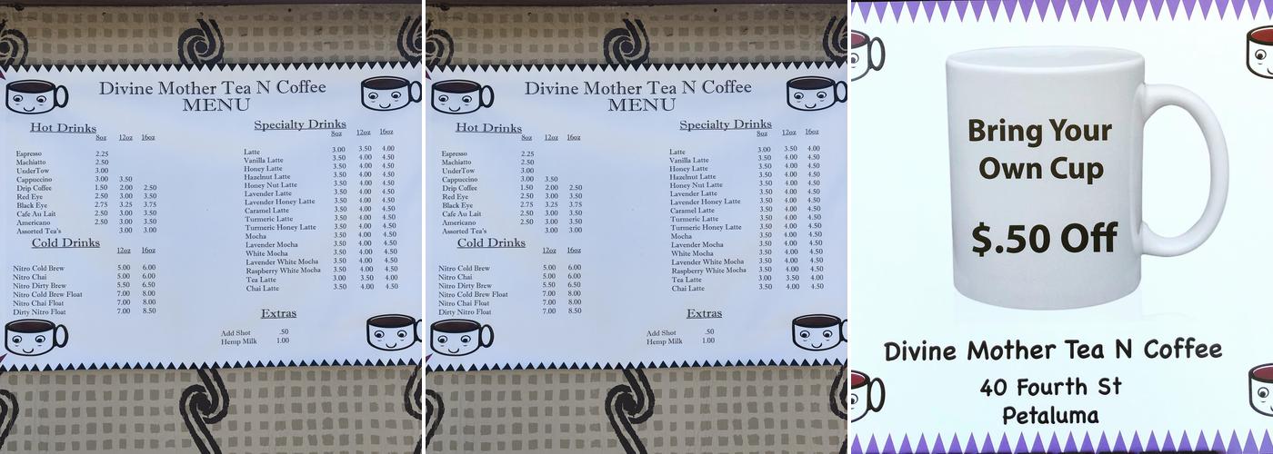 Divine Mother Tea n Coffee Menu
