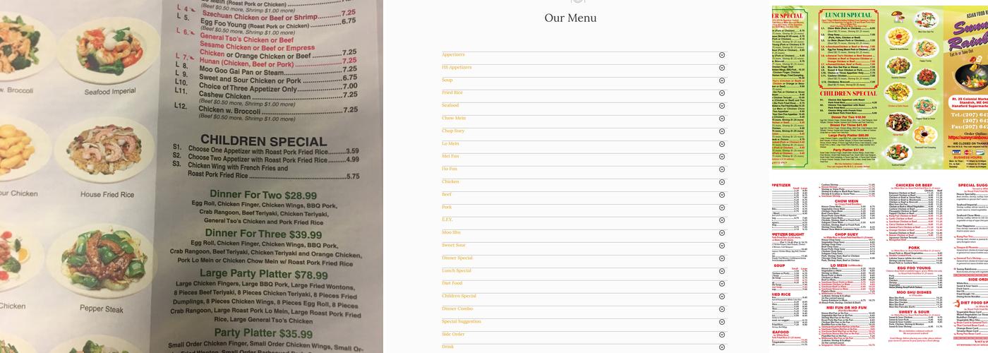 sunny rainbow Menu