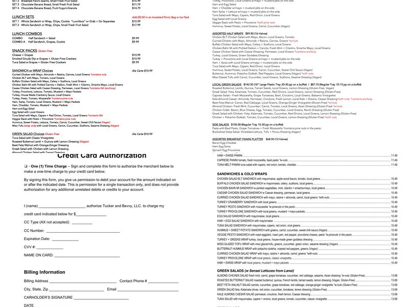 Tucker & Bevvy Menu