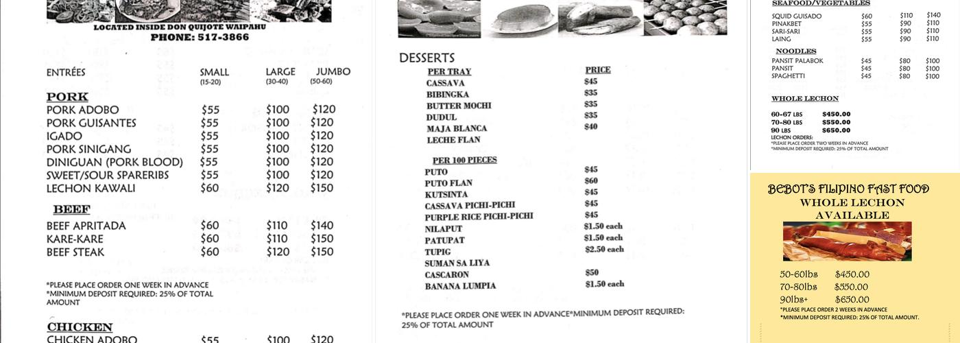 Bebot's Menu