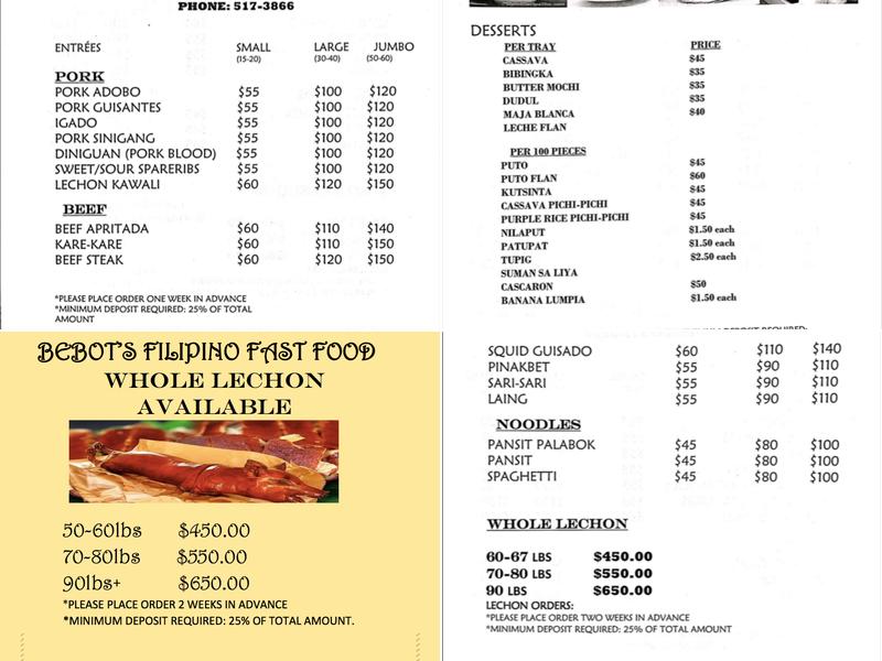 Bebot's Menu