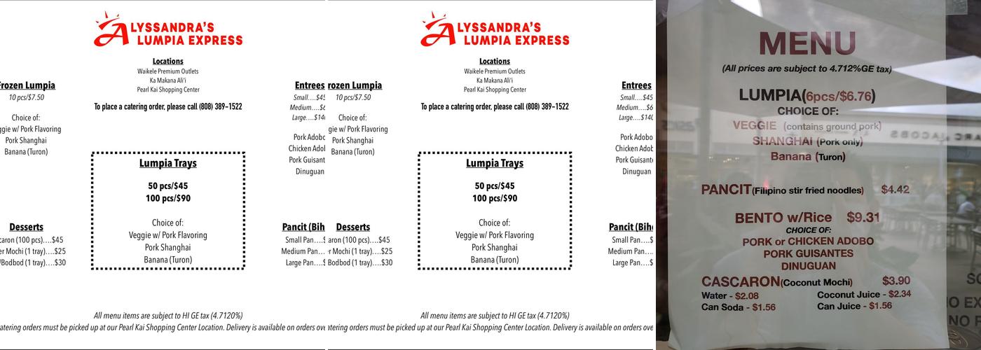 Alyssandra's Lumpia Express Menu