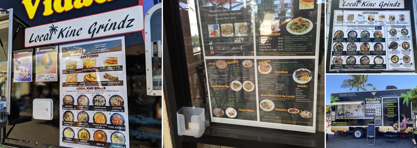 Vidad's Local Kine Grindz Menu