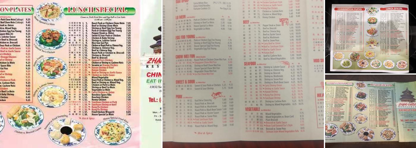 Zhang Garden Chinese Restaurant Menu