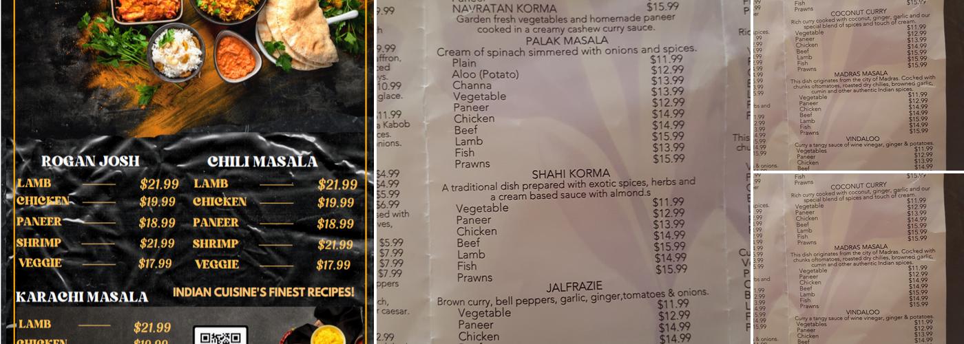 Saffron indian Restaurant Menu