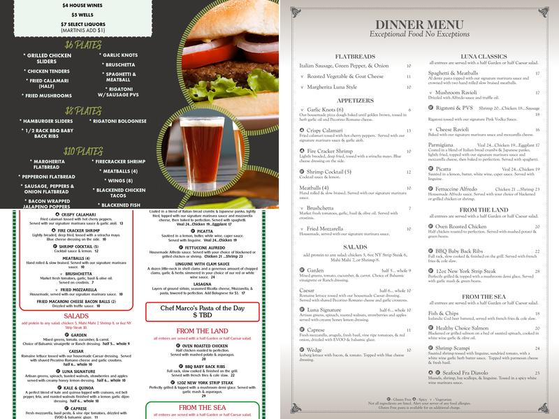 Cafe Luna at Ramada Inn Menu