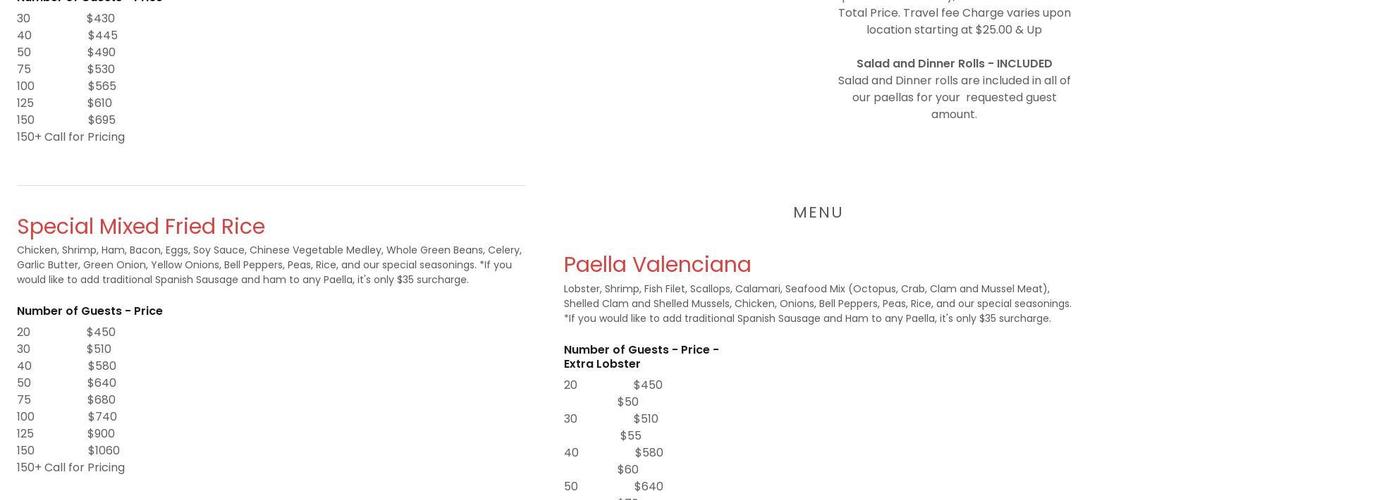 Mrs. Paella Menu