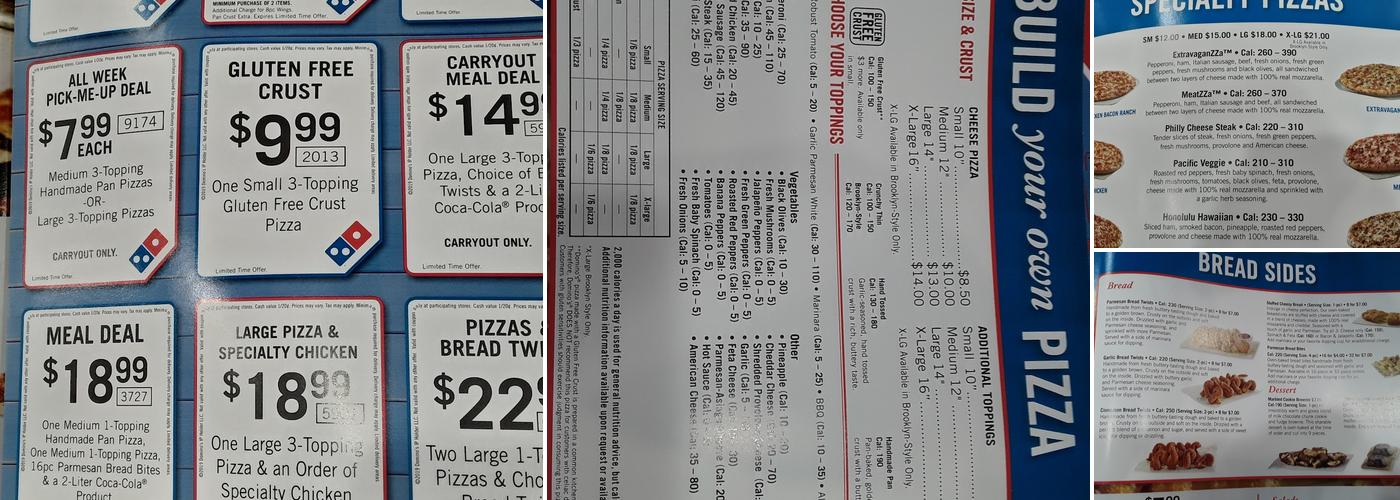 Domino's Pizza Menu