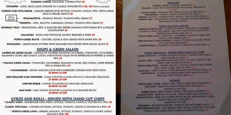 Portu-Greek Cafe Menu