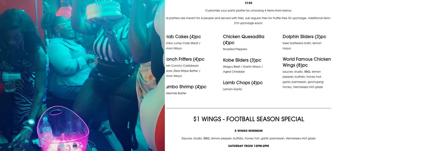 Studio 183 Lounge Menu