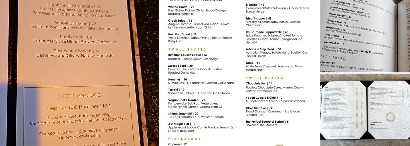 Tesoro Menu