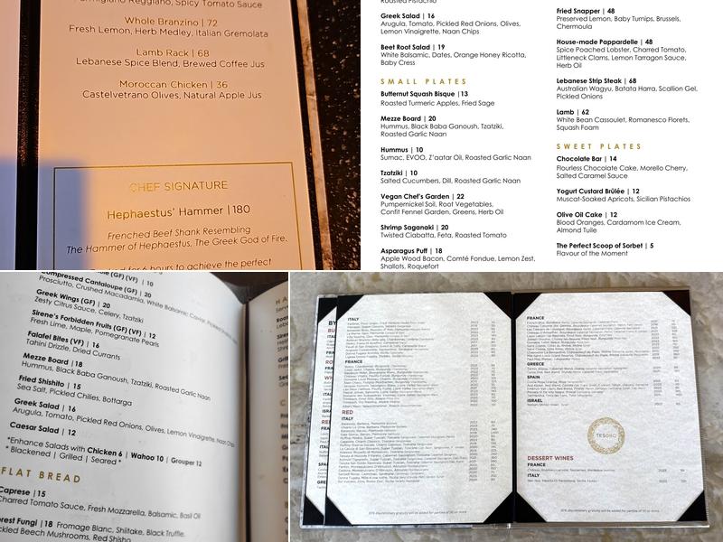 Tesoro Menu
