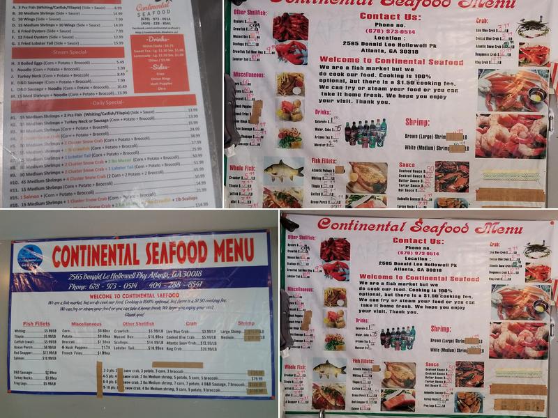 Continental Seafood Menu