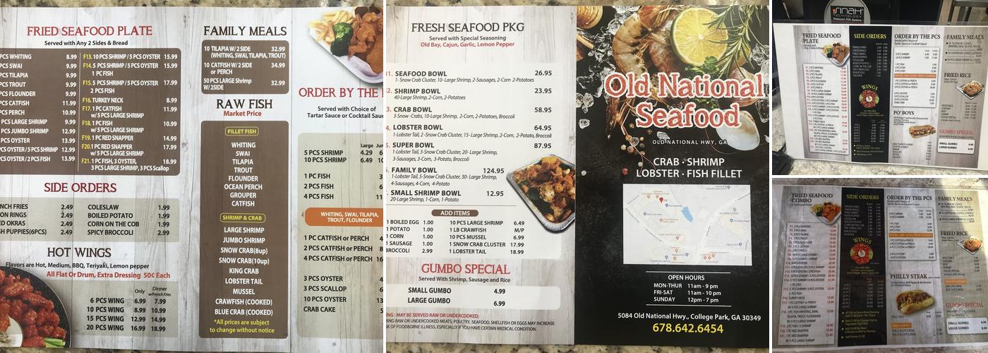 Old National Seafood Menu
