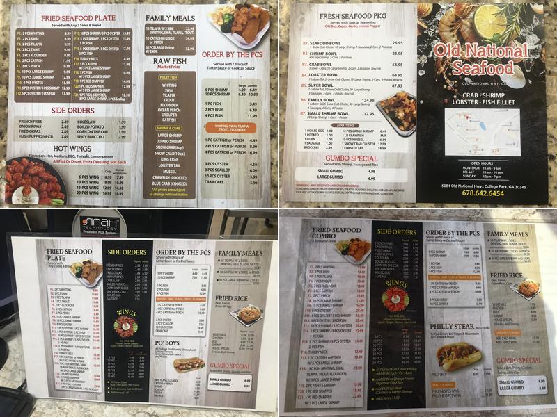 Old National Seafood Menu