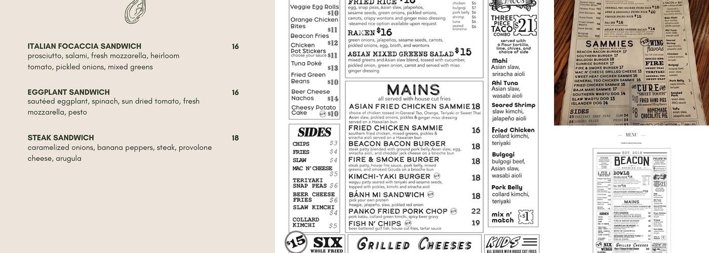 Beacon Brewing Co. & Tutto Pepe Dining Room Menu