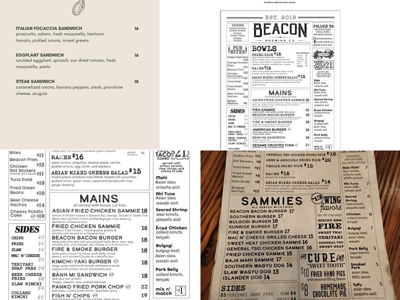 Beacon Brewing Co. & Tutto Pepe Dining Room Menu