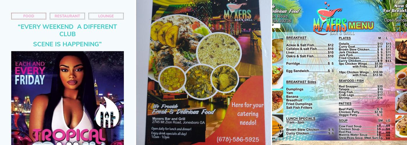 Myxers Bar and Grill Menu