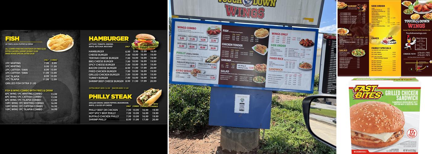 Touchdown Wings Menu