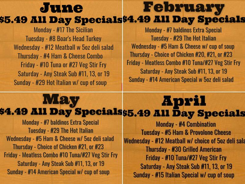 Baldinos Giant Jersey Subs Menu