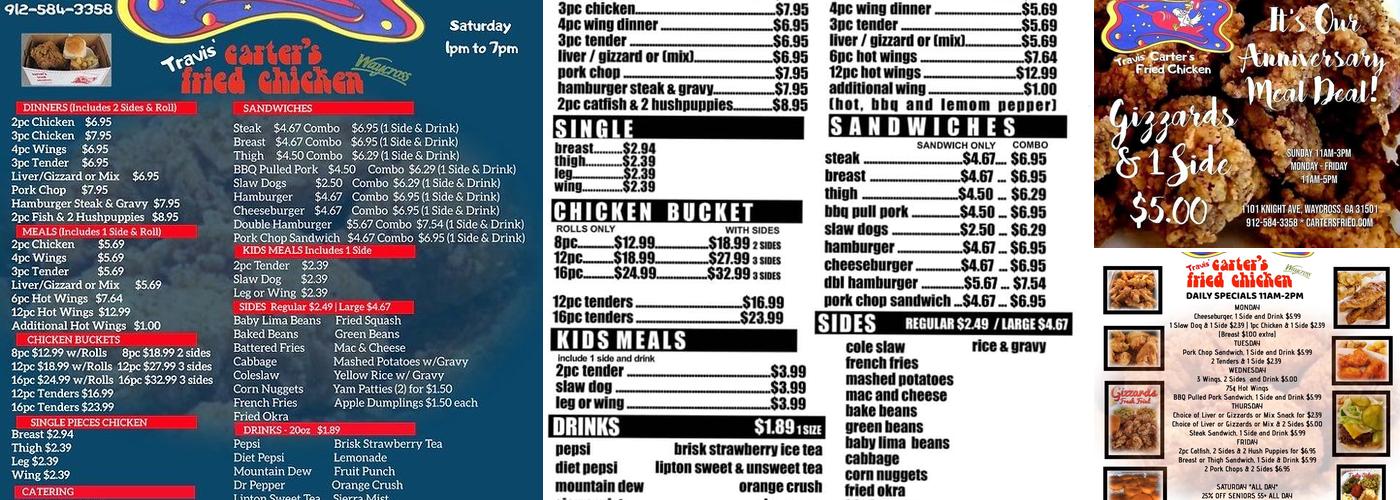 Waycross Carters Fried Chicken Menu