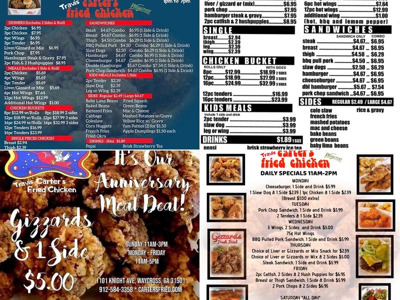 Waycross Carters Fried Chicken Menu