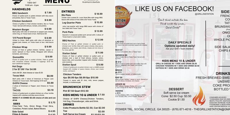 Grill'n Station Menu