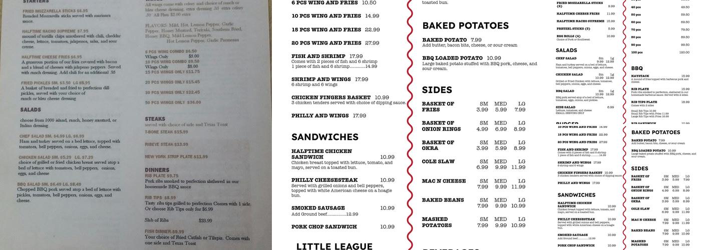 Half Time Sports Grill Menu