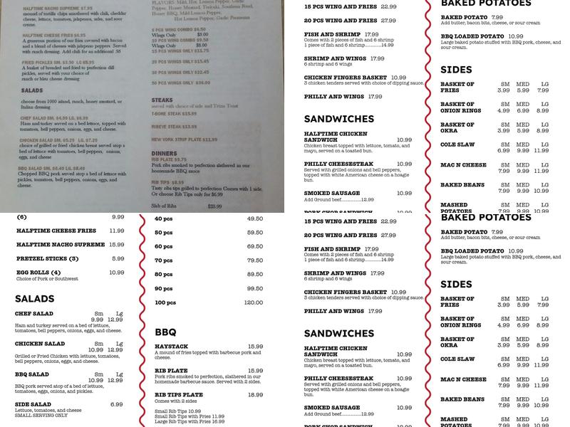 Half Time Sports Grill Menu