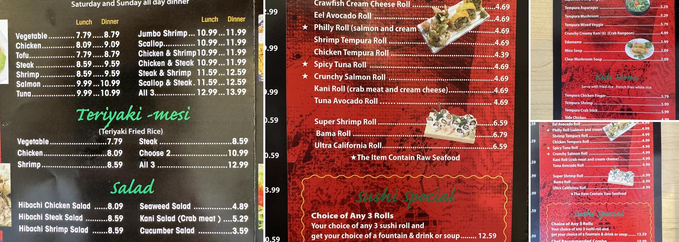 Japanese express Menu