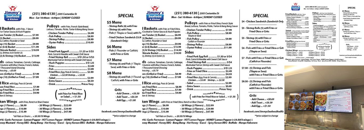 Jimmy's Seafood And Kitchen Menu
