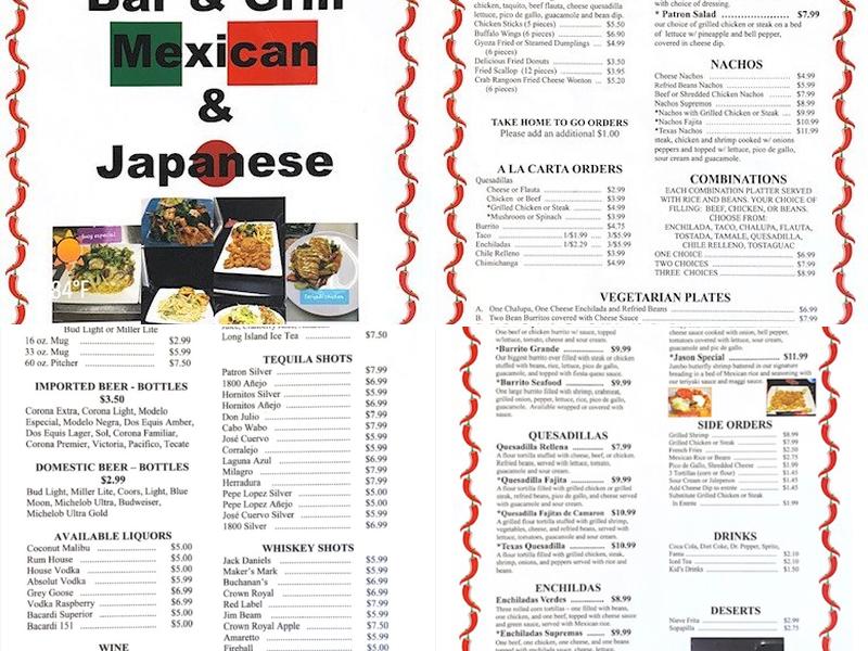 El Patron Bar & Grill, Mexican & Japanese Menu