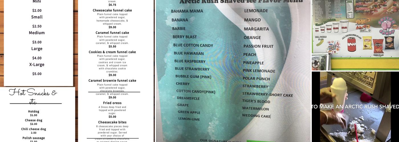 Arctic Rush Shaved Ice Menu